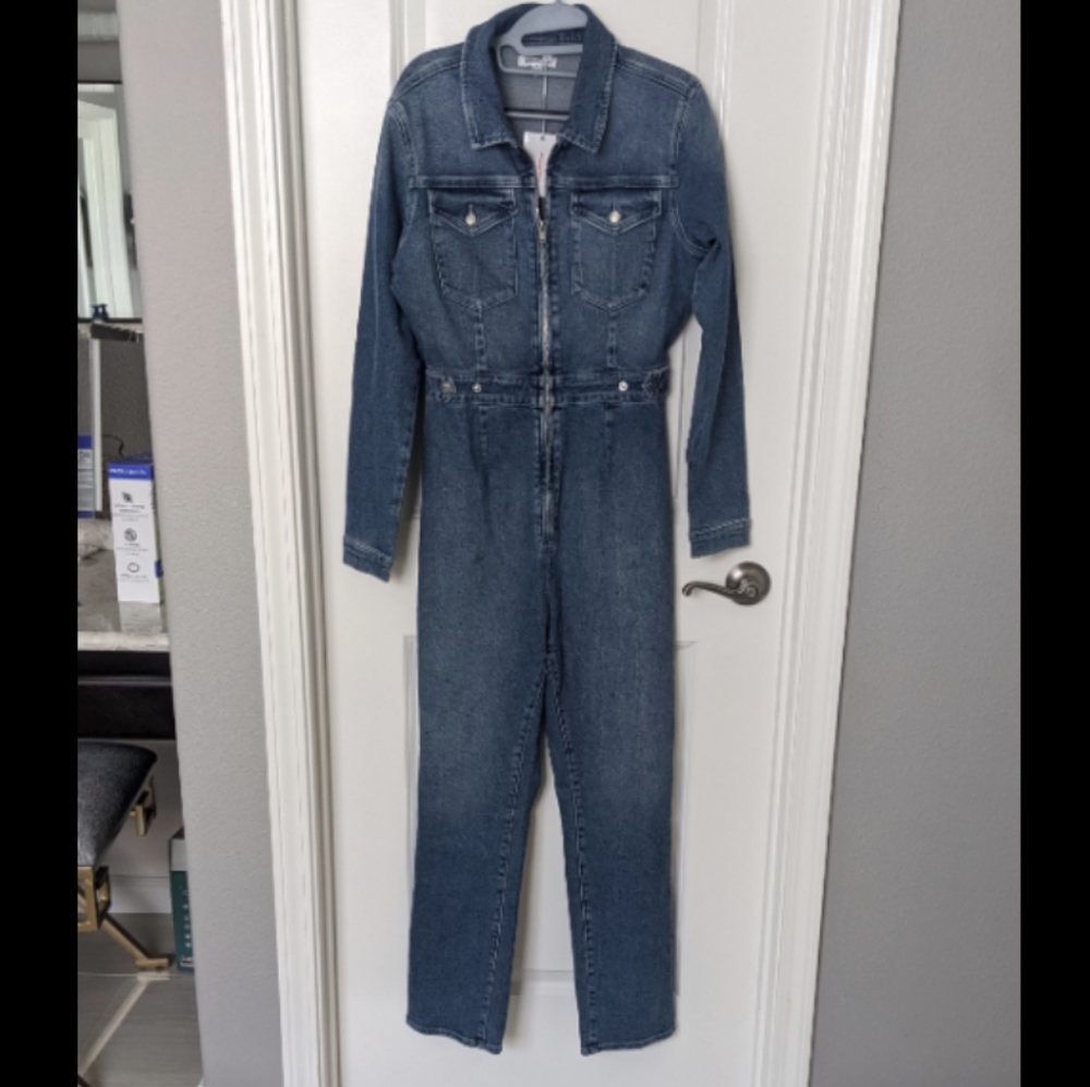 Good American Exposed Zip Denim Jumpsuit Size 3/L